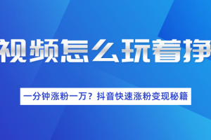 短视频怎么玩着挣钱？一分钟涨粉一万？抖音快速涨粉变现秘籍（完结）