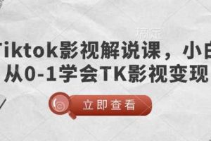 TikTok影视解说课，小白从0-1学会TK影视变现