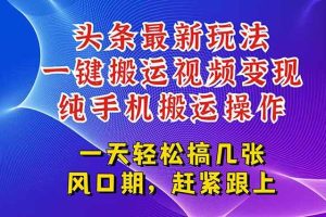 （15239期）今日头条最新玩法，一键搬运视频也能轻松变现，随随便便就爆百万流量，…