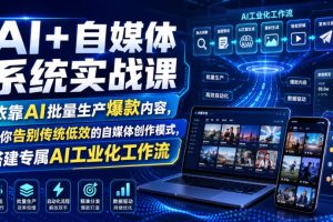 AI+自媒体系统实战课，依靠AI批量生产爆款内容，带你告别传统低效的自媒体创作模式，搭建专属AI工业化工作流
