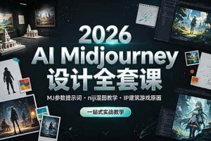 （19209期）2026 AI Midjourney设计全套课，MJ参数提示词niji混图教学，IP建筑游戏原画一站式实战教学