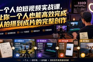 一个人拍短视频实战课，让你一个人也能高效完成从拍摄到成片的完整创作