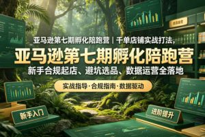 亚马逊孵化陪跑营｜千单店铺实战打法，新手合规起店、避坑选品、数据运营全落地（更新0708）