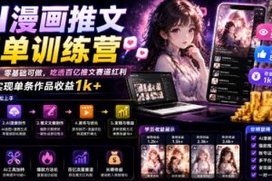 AI漫画推文爆单训练营，一台电脑，零基础可做，吃透百亿推文赛道红利，实现单条作品收益1k+