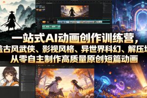一站式AI动画创作训练营，涵盖古风武侠、影视风格、异世界科幻、解压场景，从零自主制作高质量原创短篇动画