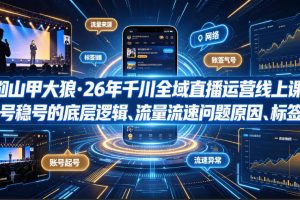钏山甲大狼·26年千川全域直播运营线上课，起号稳号的底层逻辑、流量流速问题原因、标签的重要性及打标签方法等