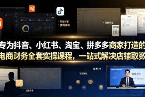 专为抖音、小红书、淘宝、拼多多商家打造的电商财务全套实操课程，一站式解决店铺取数、记账、报税全流程难题