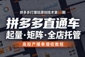拼多多打爆班原创技术第60期，拼多多直通车，起量・矩阵・全店托管，高投产爆单增收教程