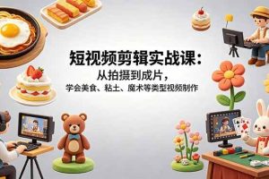 （18375期）短视频剪辑实战课：从拍摄到成片，学会美食、粘土、魔术等类型视频制作