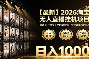 最新2026淘宝无人直播挂机项目！零违规不封号，全自动躺赚，日入1000+
