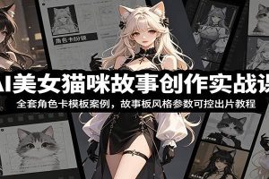 AI美女猫咪故事创作实战课：全套角色卡模板案例，故事板风格参数可控出片教程