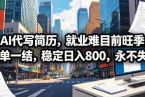 AI代写简历，就业难目前旺季，一单一结，稳定日入800，永不失业