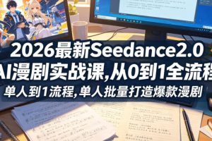 2026最新Seedance2.0 AI漫剧实战课,，从0到1全流程，单人批量打造爆款漫剧