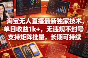 淘宝无人直播最新独家技术，单日收益1k+，无违规不封号，支持矩阵批量，长期可持续【揭秘】