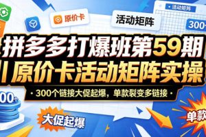 拼多多打爆班第59期｜原价卡活动矩阵实操，300个链接大促起爆，单款裂变多链接