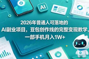 2026年普通人可落地的AI副业项目，豆包创作线的完整变现教学，一部手机月入1W+