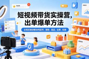 短视频带货实操营，出单爆单方法，全程实操讲解如何起号、涨粉、选品、出单、投放