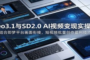 Veo3.1与SD2.0 AI视频变现实操课课：结合即梦平台画面衔接，短视频批量创作盈利技巧