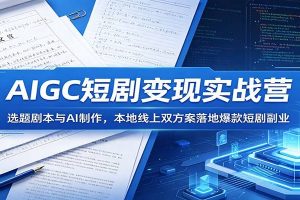 AIGC短剧变现实战营：选题剧本与AI制作，本地线上双方案落地爆款短剧副业