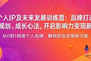 个人IP及未来发展训练营：品牌打造、职业规划、成长心法，开启影响力变现新路径